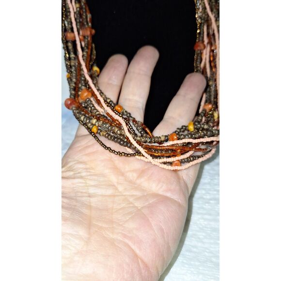 Artisan Lush Tribal Beaded Necklace Stone Chip Layered Organic Chunky VTG 90's - Picture 4 of 9